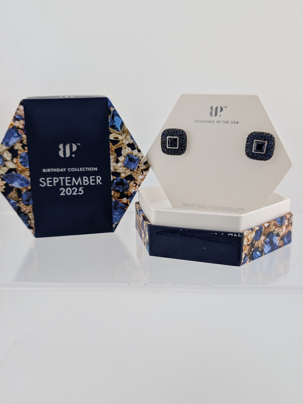 September 2025 Navy Blue Square Stud Earrings